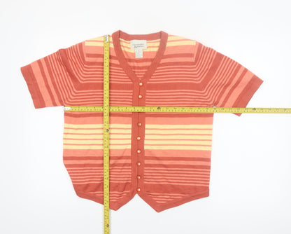 Christopher & Banks Women's Multicoloured Striped Cardigan M V-Neck Short Sleeve