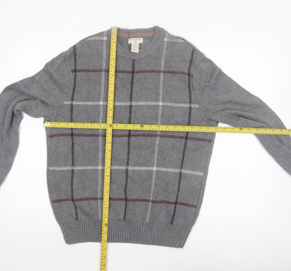 Dockers Men's Grey Check Cotton Crew Neck Pullover Jumper Medium