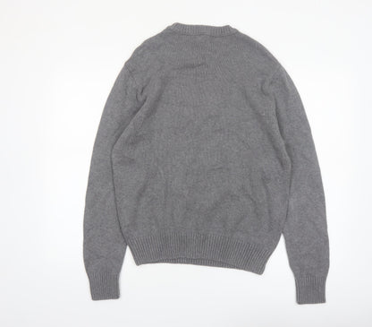 Dockers Men's Grey Check Cotton Crew Neck Pullover Jumper Medium