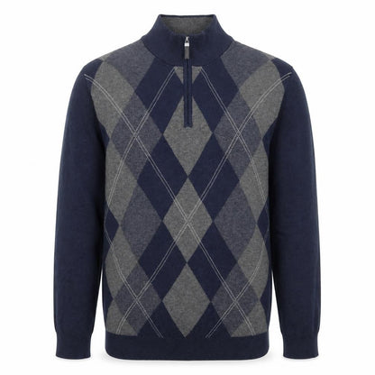 Tasso Elba Men’s Blue Argyle Cotton 1/2 Zip Jumper Size L