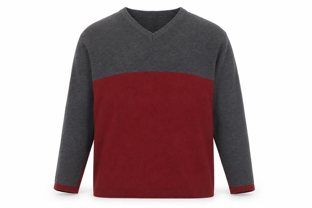 Retreat Men's Grey Red V-Neck Acrylic Pullover Jumper L