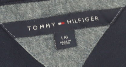 Tommy Hilfiger Men’s Blue V-Neck Check Cotton Pullover Jumper Size L