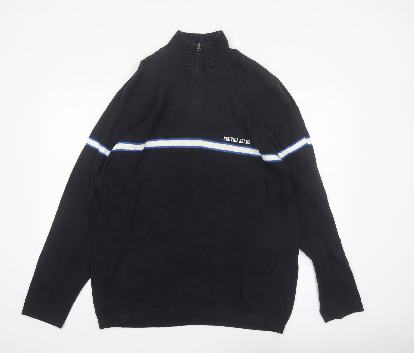 Nautica Mens Black XL 1/4 Zip Cotton Knit Jumper