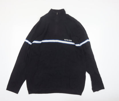 Nautica Mens Black XL 1/4 Zip Cotton Knit Jumper