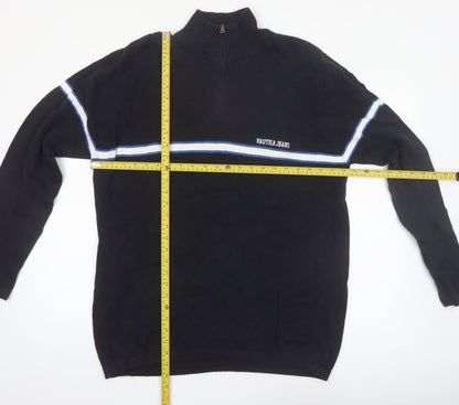 Nautica Mens Black XL 1/4 Zip Cotton Knit Jumper