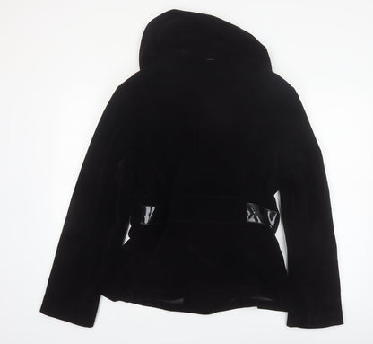 Giacca Women's Black Velvet Short Belted Pea Coat Jacket L