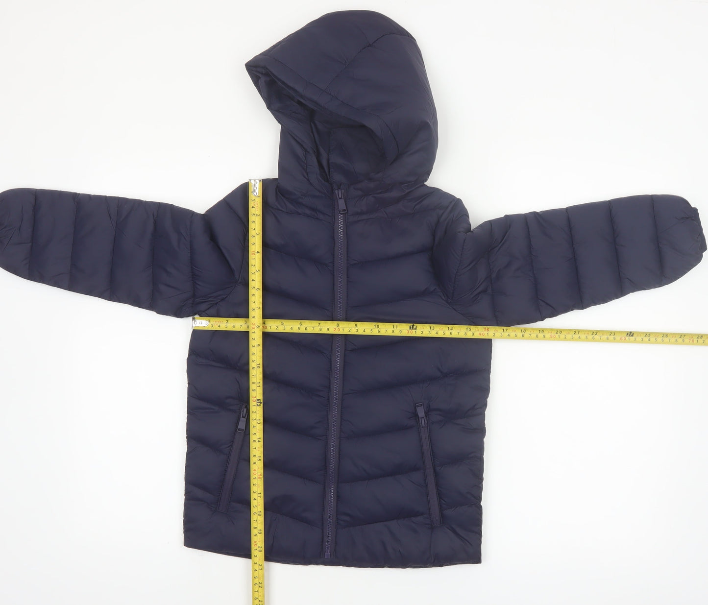 Marks and Spencer Boys Blue Puffer Jacket Hooded 7-8 Years Water Repellent