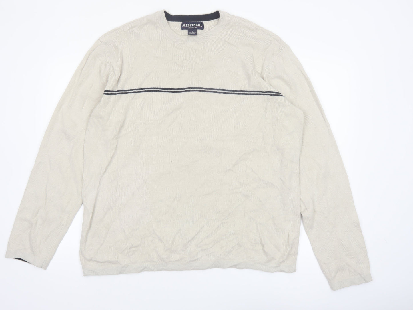 Aeropostale Men's Beige Crew Neck Pullover Jumper Size L Acrylic Knit
