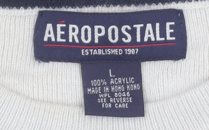 Aeropostale Men's Beige Crew Neck Pullover Jumper Size L Acrylic Knit