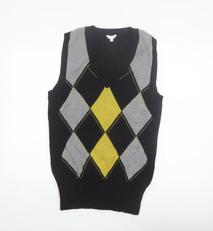 Casa Blanca Men's Black Argyle V-Neck Cotton Knit Vest L