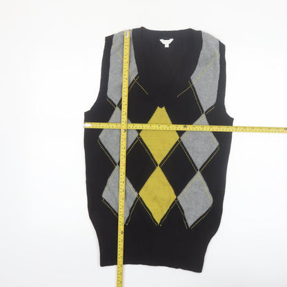 Casa Blanca Men's Black Argyle V-Neck Cotton Knit Vest L