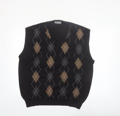 Gianni De Luca Men's Black Argyle Wool Blend V-Neck Vest XL
