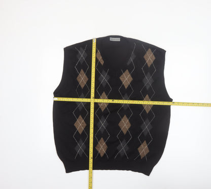 Gianni De Luca Men's Black Argyle Wool Blend V-Neck Vest XL