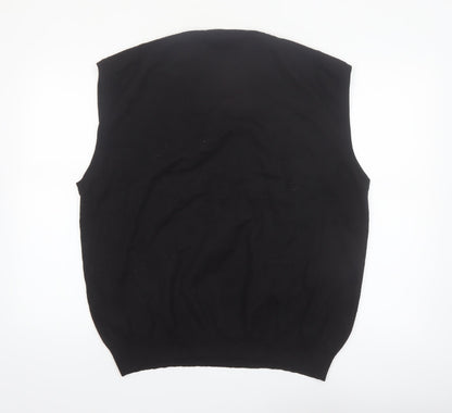 Gianni De Luca Men's Black Argyle Wool Blend V-Neck Vest XL