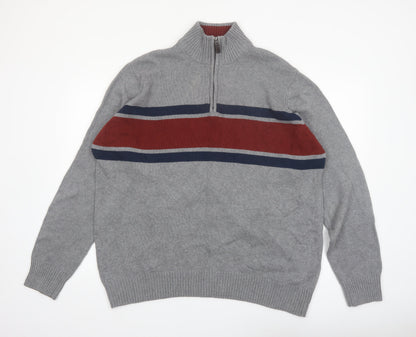 Eddie Bauer Men's Grey XL Half Zip Cotton Jumper High Neck Knit
