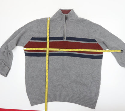 Eddie Bauer Men's Grey XL Half Zip Cotton Jumper High Neck Knit