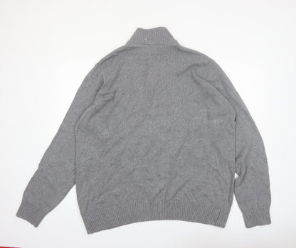 Eddie Bauer Men's Grey XL Half Zip Cotton Jumper High Neck Knit