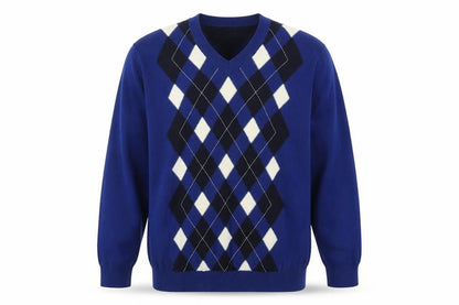 Tommy Hilfiger Men's Blue Argyle V-Neck Cotton Jumper Size M
