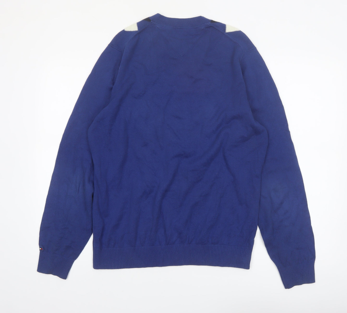 Tommy Hilfiger Men's Blue Argyle V-Neck Cotton Jumper Size M