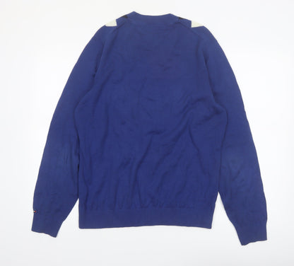 Tommy Hilfiger Men's Blue Argyle V-Neck Cotton Jumper Size M
