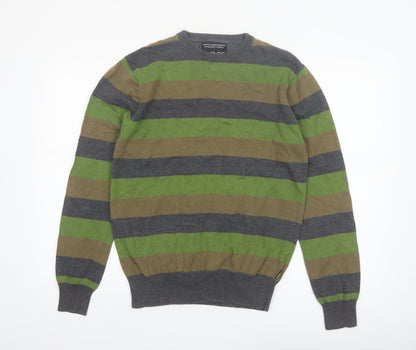 Empyre Men's Grey Green Brown Striped Cotton Pullover Jumper Size S