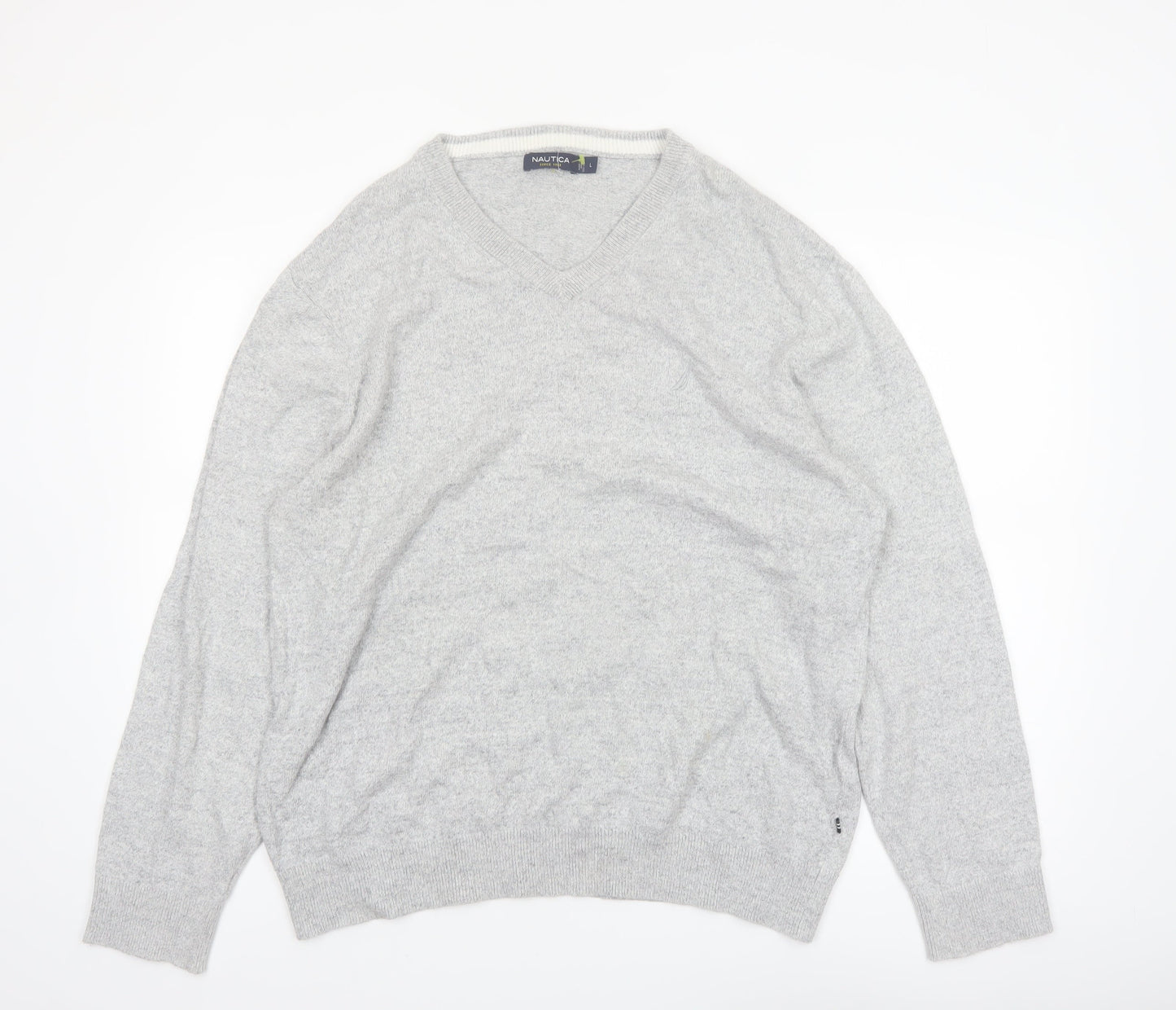 Nautica Mens Grey Cotton V-Neck Knit Jumper Size L