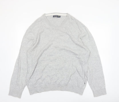 Nautica Mens Grey Cotton V-Neck Knit Jumper Size L