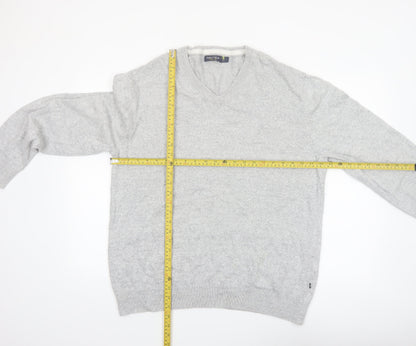 Nautica Mens Grey Cotton V-Neck Knit Jumper Size L