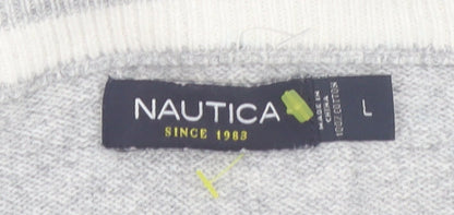 Nautica Mens Grey Cotton V-Neck Knit Jumper Size L