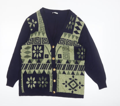 Collection Hip Design Women's Blue Geometric Wool Blend Cardigan Size 14