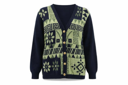 Collection Hip Design Women's Blue Geometric Wool Blend Cardigan Size 14