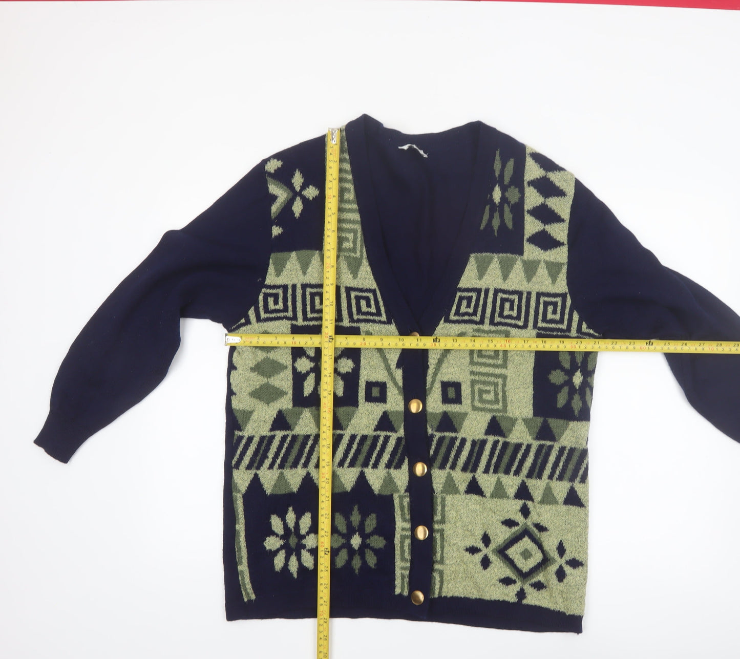 Collection Hip Design Women's Blue Geometric Wool Blend Cardigan Size 14