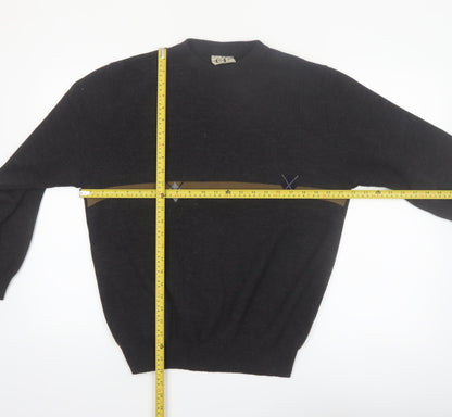 Cotton Laine Men's Black Wool Argyle Crew Neck Jumper M