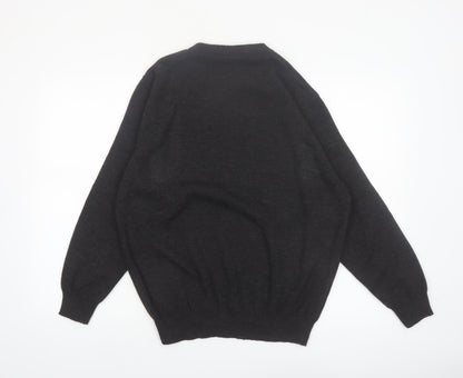 Cotton Laine Men's Black Wool Argyle Crew Neck Jumper M