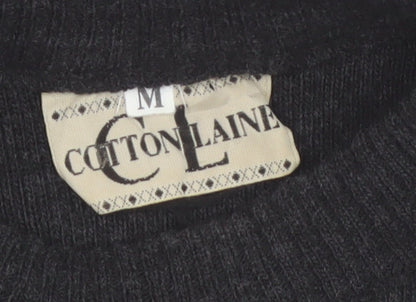 Cotton Laine Men's Black Wool Argyle Crew Neck Jumper M