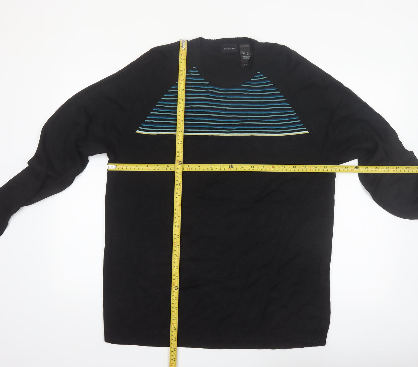 Claiborne Men’s Black XL Silk Blend Striped Pullover Jumper