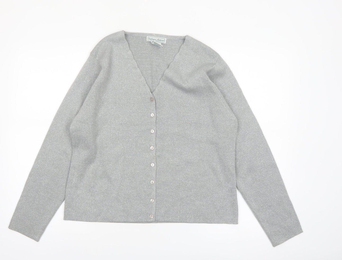 Stephanie Andrews Women's Silver L V-Neck Button Knit Cardigan