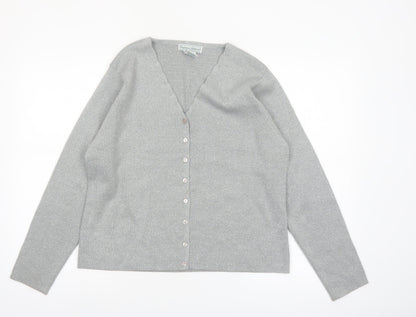 Stephanie Andrews Women's Silver L V-Neck Button Knit Cardigan