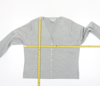 Stephanie Andrews Women's Silver L V-Neck Button Knit Cardigan
