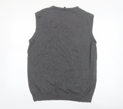 Zenformen Mens Grey Argyle Diamond Cotton Knit V-Neck Sweater Vest L