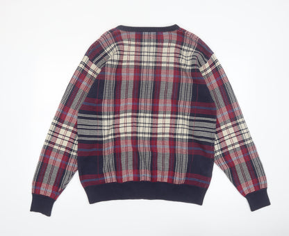 Pringle Men's Multicoloured Check Cotton Jumper L Crew Neck Vintage Knit