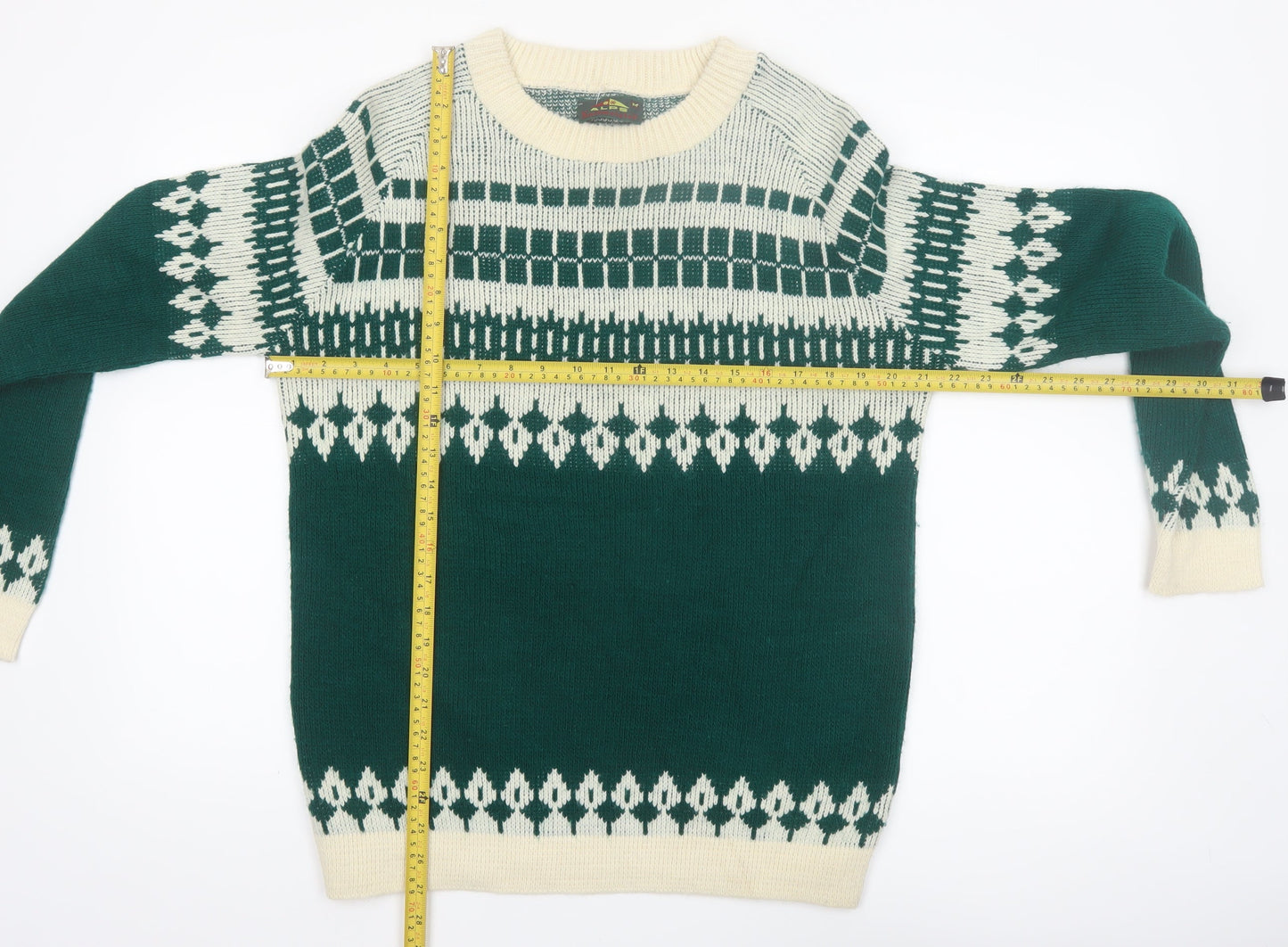 Alps Knitmeister Men's Green Fair Isle Wool Jumper M