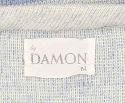 Damon Men's Blue Geometric Wool V-Neck Jumper Size M