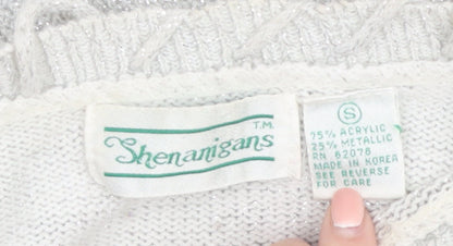 Shenanigans Women's Silver Metallic Knit Pullover Jumper Size S