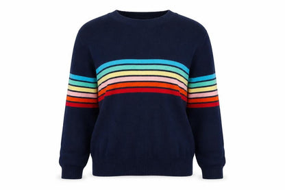 ECOWISH Women's Blue Rainbow Stripe Pullover Jumper M