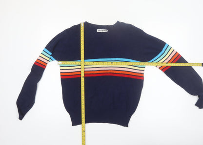 ECOWISH Women's Blue Rainbow Stripe Pullover Jumper M