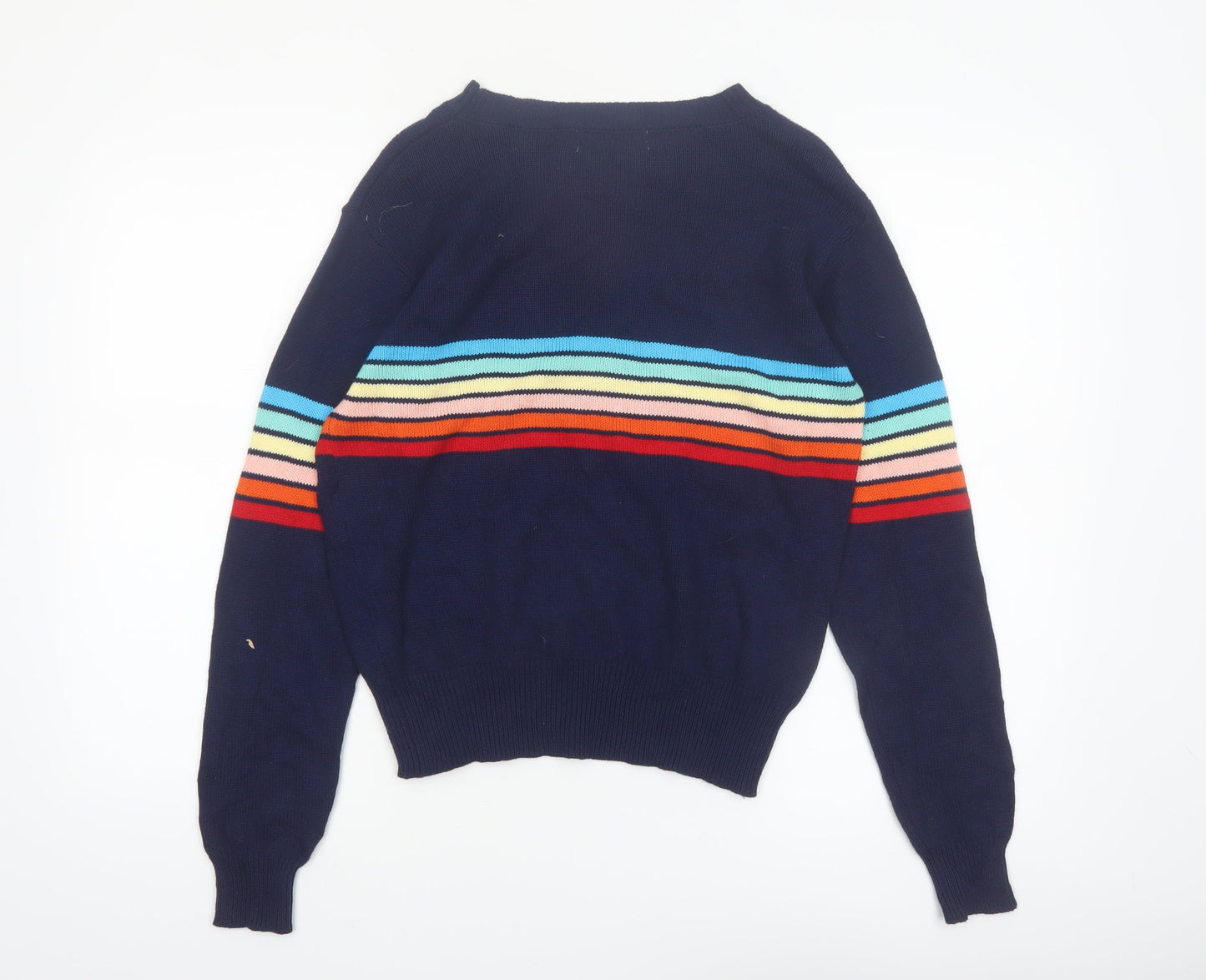 ECOWISH Women's Blue Rainbow Stripe Pullover Jumper M