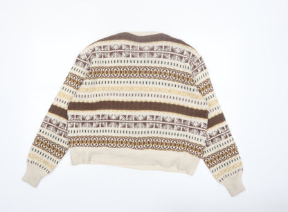 Beyond Retro Women Beige Fair Isle Wool Jumper XL