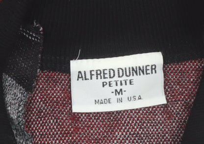 Alfred Dunner Petite M Women Black Red Argyle Knit Button Jacket