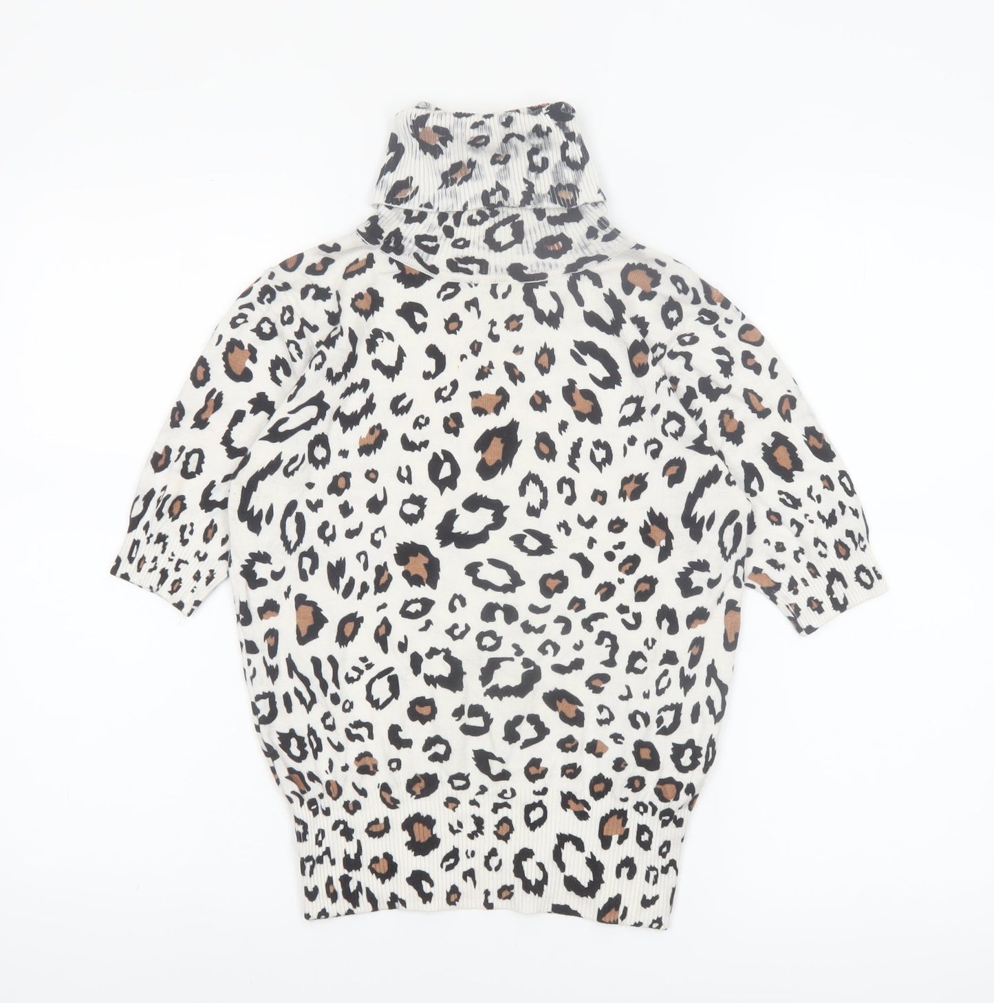 Mirepa Women’s Leopard Print Roll Neck Short Sleeve Jumper Size S